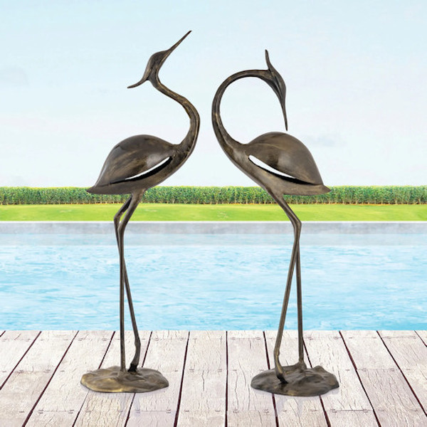 Graceful Herons Pair Sculptures Art Deco